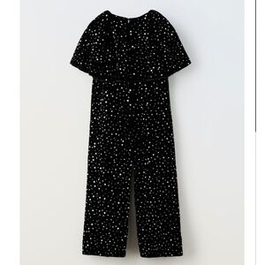 ZARA Velvet Jumpsuit W/ Sequins & Pearls Sz 7